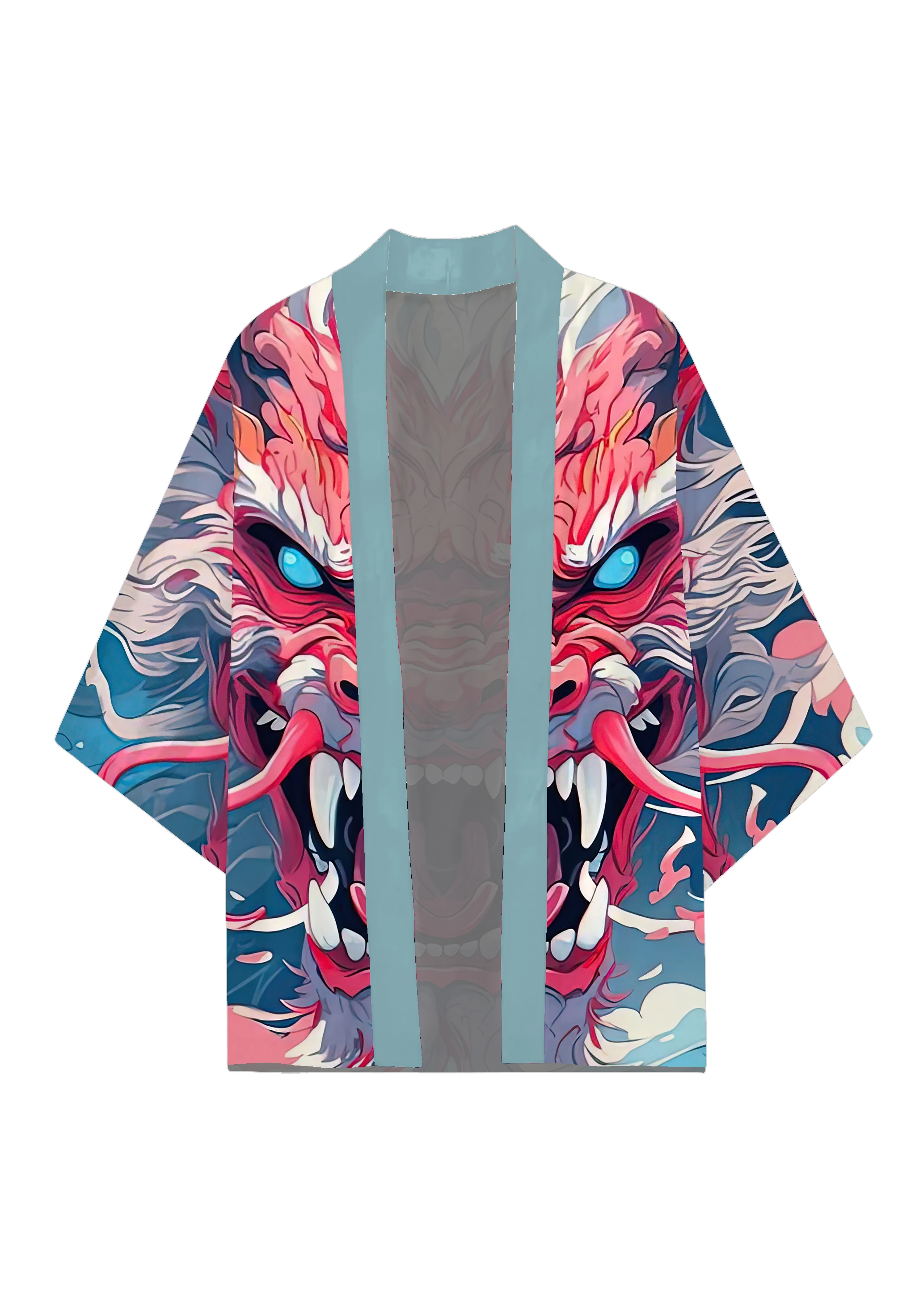 Japanese Traditional Samurai Kimono Men Women Anime Dragon Printed Green Loose Cardigan 3/4 Sleeve Harajuku Haori Coaplay Shirt