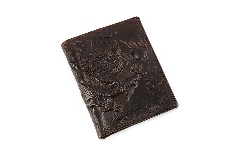 High Quality Genuine Leather Short Wallet 3D Dragon Style Card Wallet 2024 Vintage Bifold Small Purse for Man Male Gift Purses