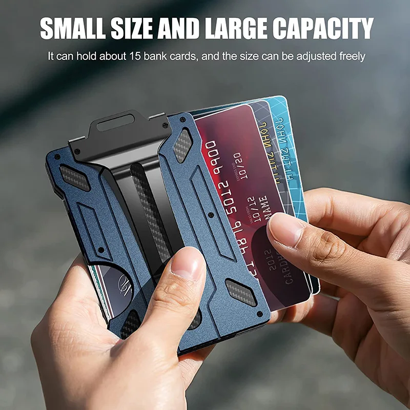 Carbon Fiber Metal Credit Card Holder Mini Aluminum RFID Magic Men's Wallet Mechanical card package Chest Cardholder Case Wallet