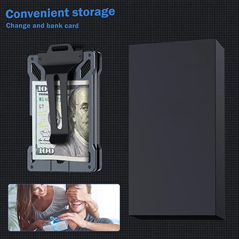 Carbon Fiber Metal Credit Card Holder Mini Aluminum RFID Magic Men's Wallet Mechanical card package Chest Cardholder Case Wallet