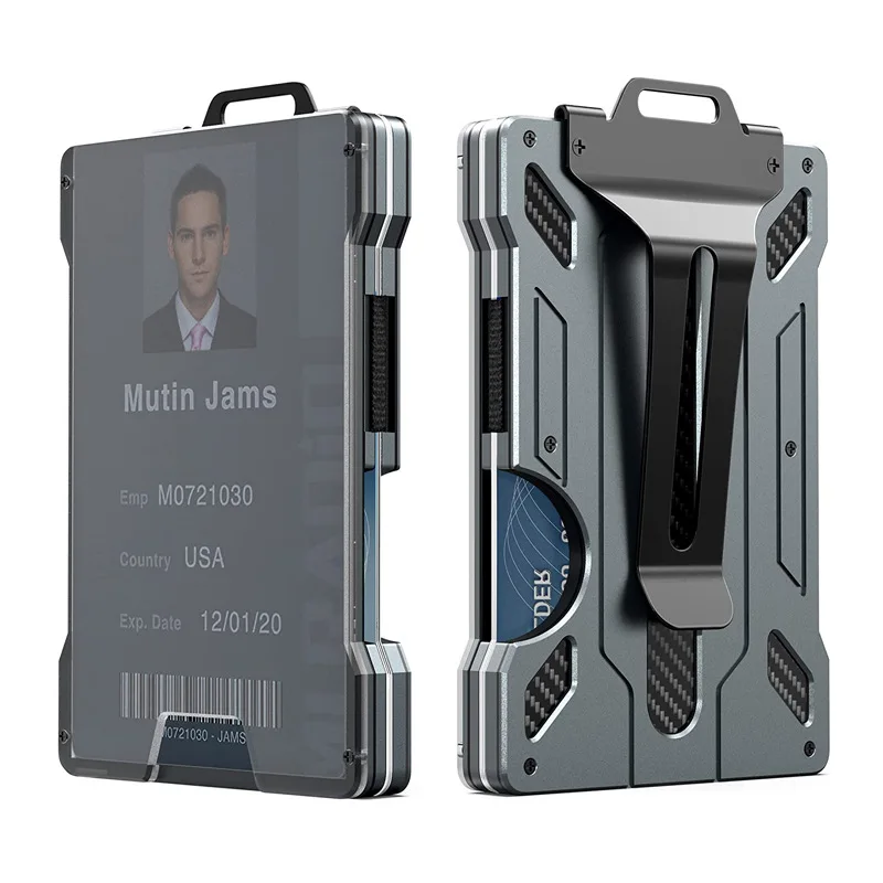 Carbon Fiber Metal Credit Card Holder Mini Aluminum RFID Magic Men's Wallet Mechanical card package Chest Cardholder Case Wallet