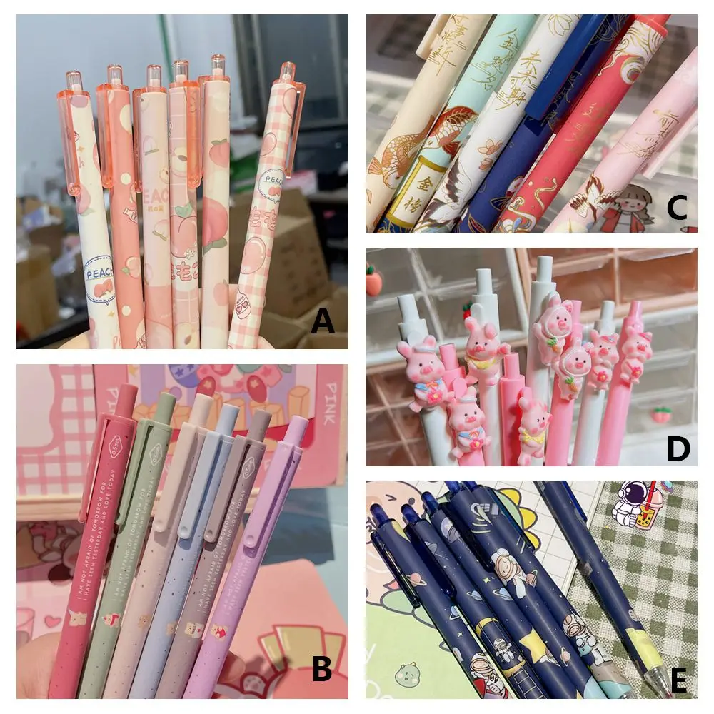 Cute Cartoon Design Ballpoint Pen 0.5mm Bear Peach Astronaut Writing Gel Pens Press Type Rollerball Pen Learning Office Supplies