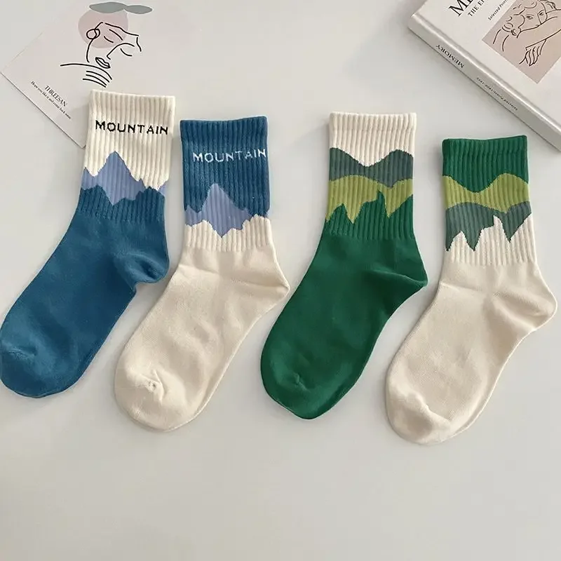 4 Pairs Asymmetric Socks Japanese Style Streetwear AB Socks Women Kids Sports Socks Hip Hop Skateboard Striped Mid Tube Sox