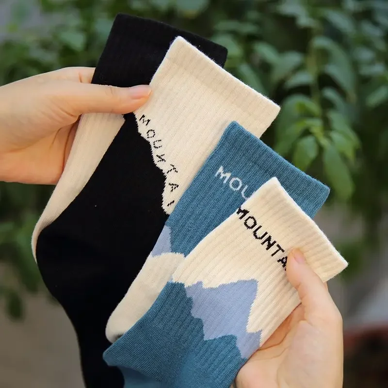 4 Pairs Asymmetric Socks Japanese Style Streetwear AB Socks Women Kids Sports Socks Hip Hop Skateboard Striped Mid Tube Sox