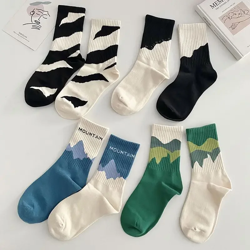 4 Pairs Asymmetric Socks Japanese Style Streetwear AB Socks Women Kids Sports Socks Hip Hop Skateboard Striped Mid Tube Sox