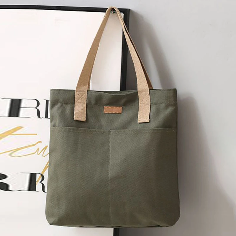 Women Canvas Tote Bag Solid Color Designer Ladies Casual Handbag Shoulder Bag Large Capacity Cotton Reusable Shopping Beach Bag