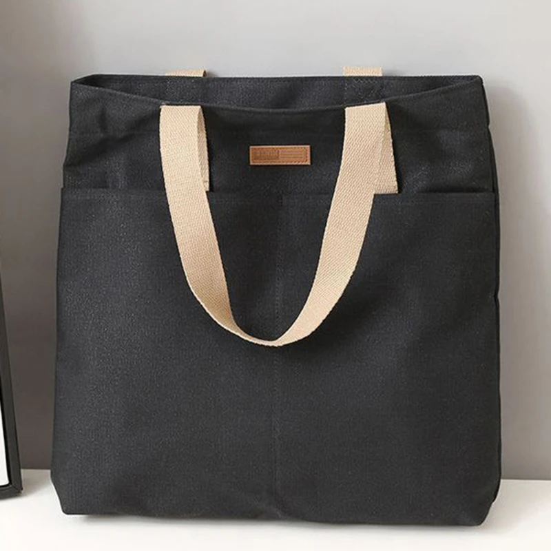 Women Canvas Tote Bag Solid Color Designer Ladies Casual Handbag Shoulder Bag Large Capacity Cotton Reusable Shopping Beach Bag