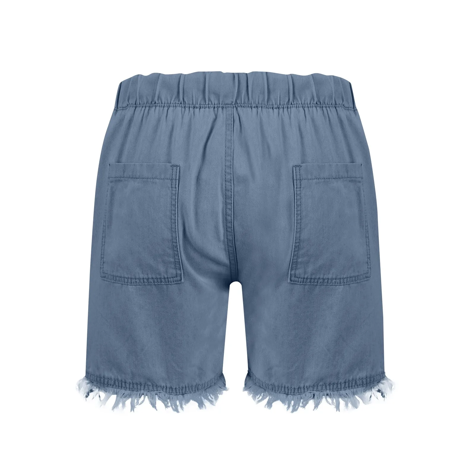 Ladies' Washed Solid Color Slimming Tassel Edge Denim Shorts Fashion Sexy Elastic Waist Leisure Pockets Summer Short Trousers