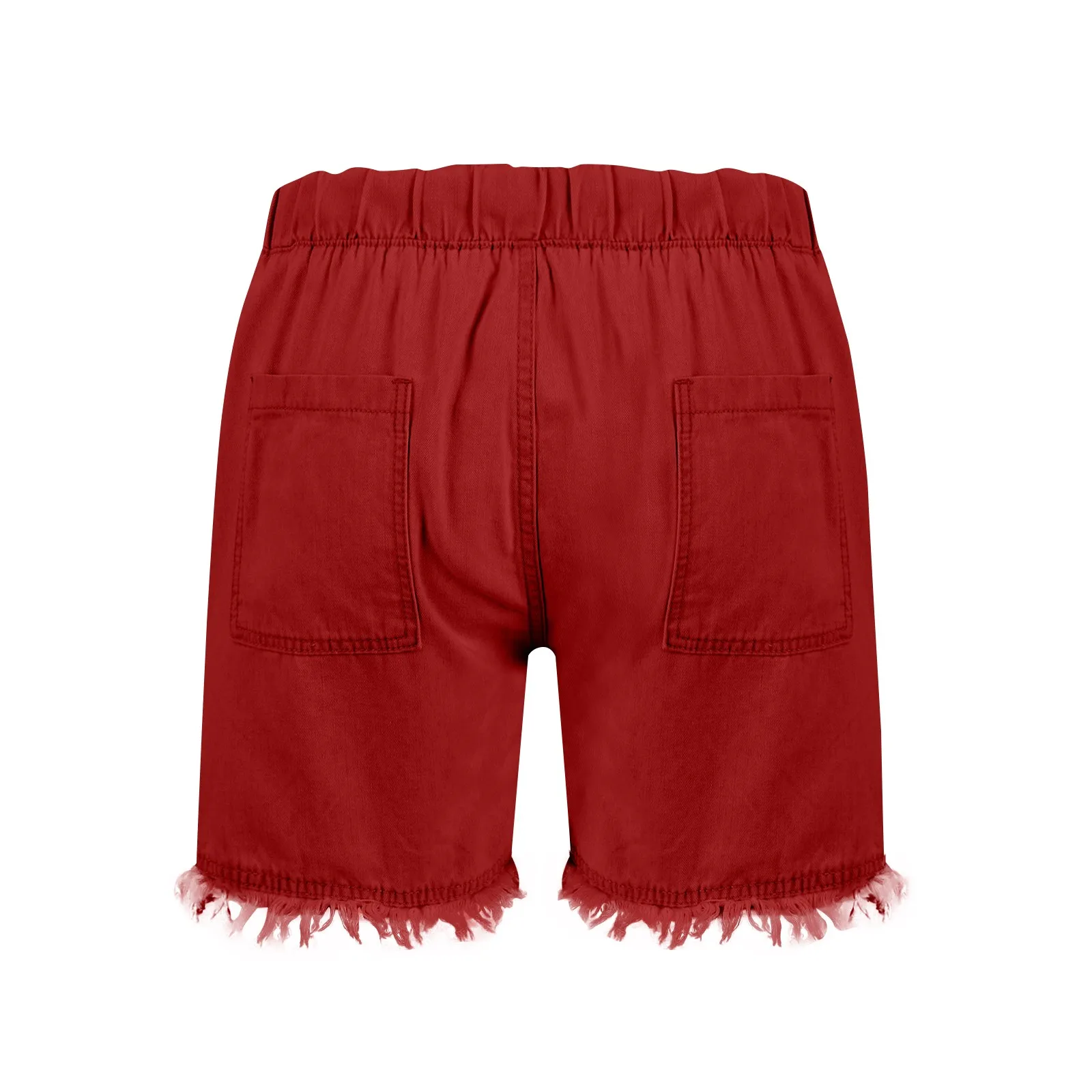 Ladies' Washed Solid Color Slimming Tassel Edge Denim Shorts Fashion Sexy Elastic Waist Leisure Pockets Summer Short Trousers
