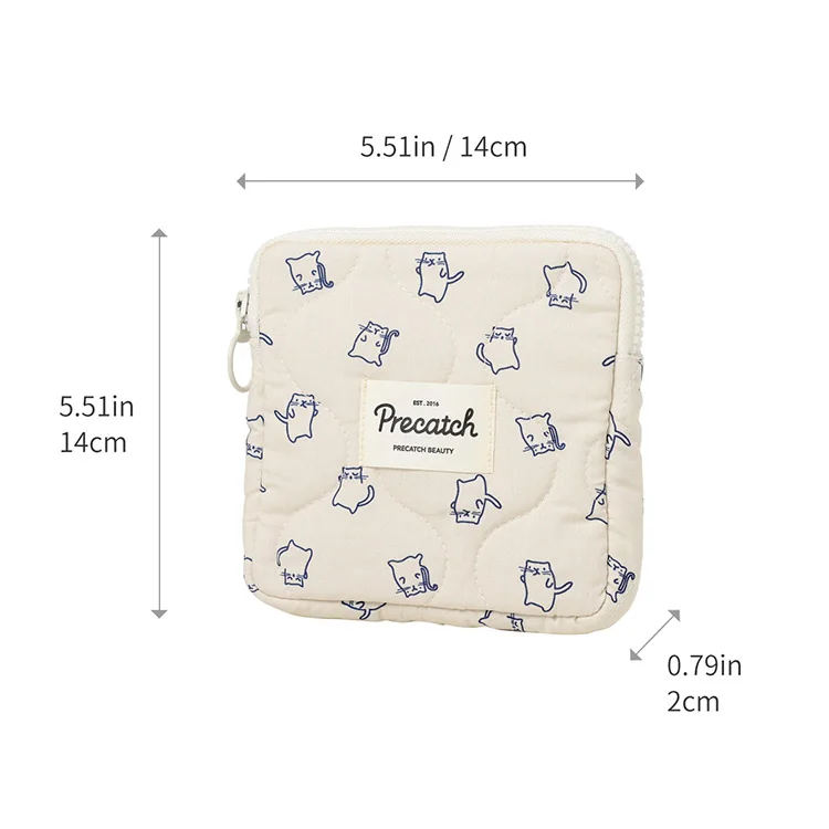 Sanitary Napkin Bag Card Bag Cartoon Hand-Painted Kitten Cute Square Portable Storage Bag Girls Physiological Bag Cosmetic Bag