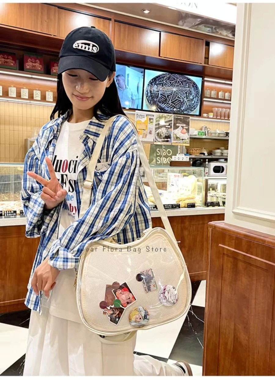 New Sweet Cute Cat Ita Bag Y2K Japanese Popular Crossbody Bags JK Uniform Shoulder Bag Girl Transparent Display Student Handbags