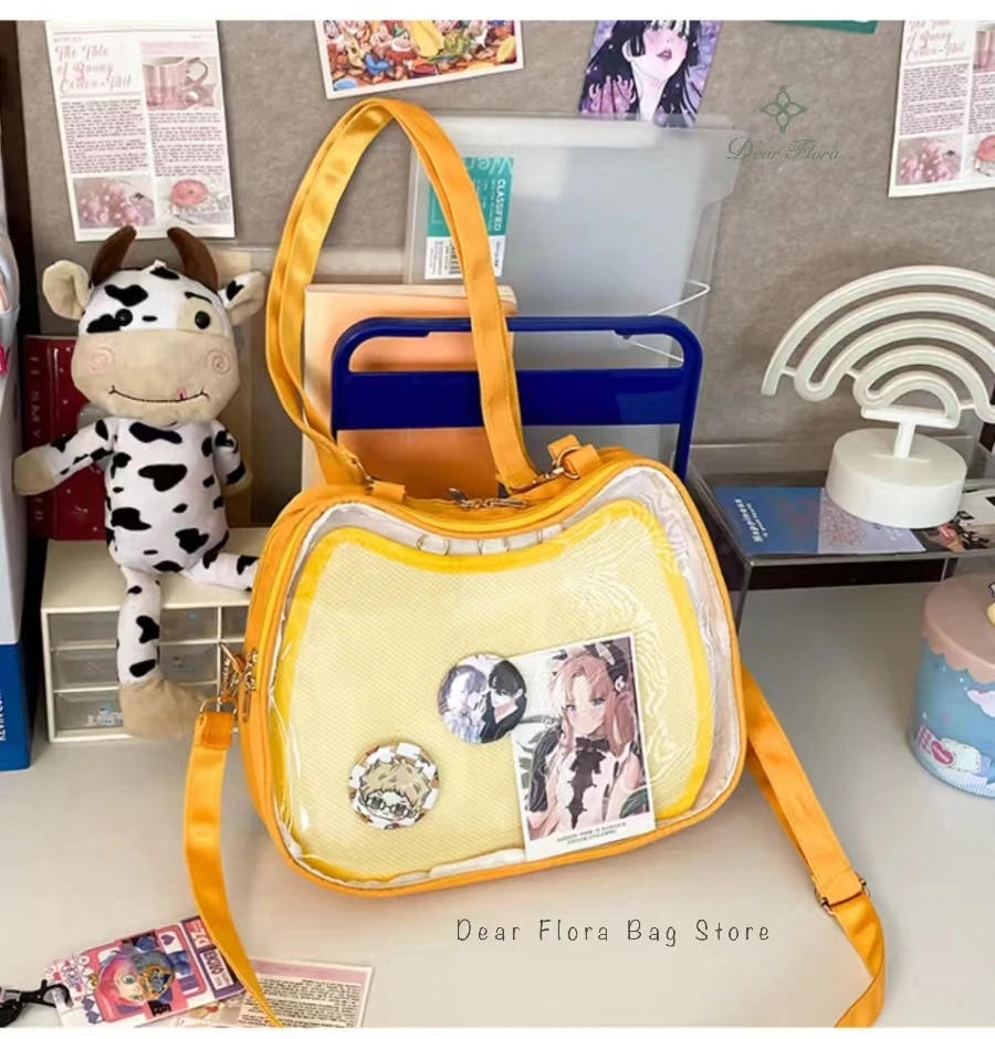 New Sweet Cute Cat Ita Bag Y2K Japanese Popular Crossbody Bags JK Uniform Shoulder Bag Girl Transparent Display Student Handbags