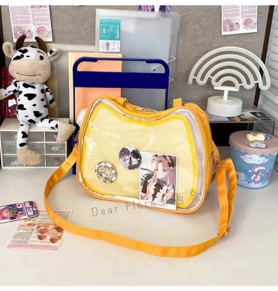 New Sweet Cute Cat Ita Bag Y2K Japanese Popular Crossbody Bags JK Uniform Shoulder Bag Girl Transparent Display Student Handbags