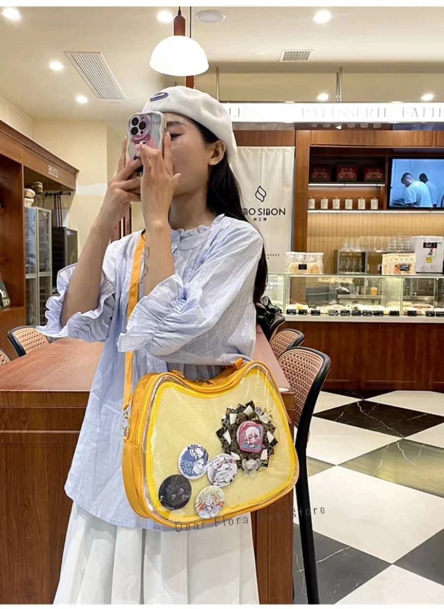 New Sweet Cute Cat Ita Bag Y2K Japanese Popular Crossbody Bags JK Uniform Shoulder Bag Girl Transparent Display Student Handbags