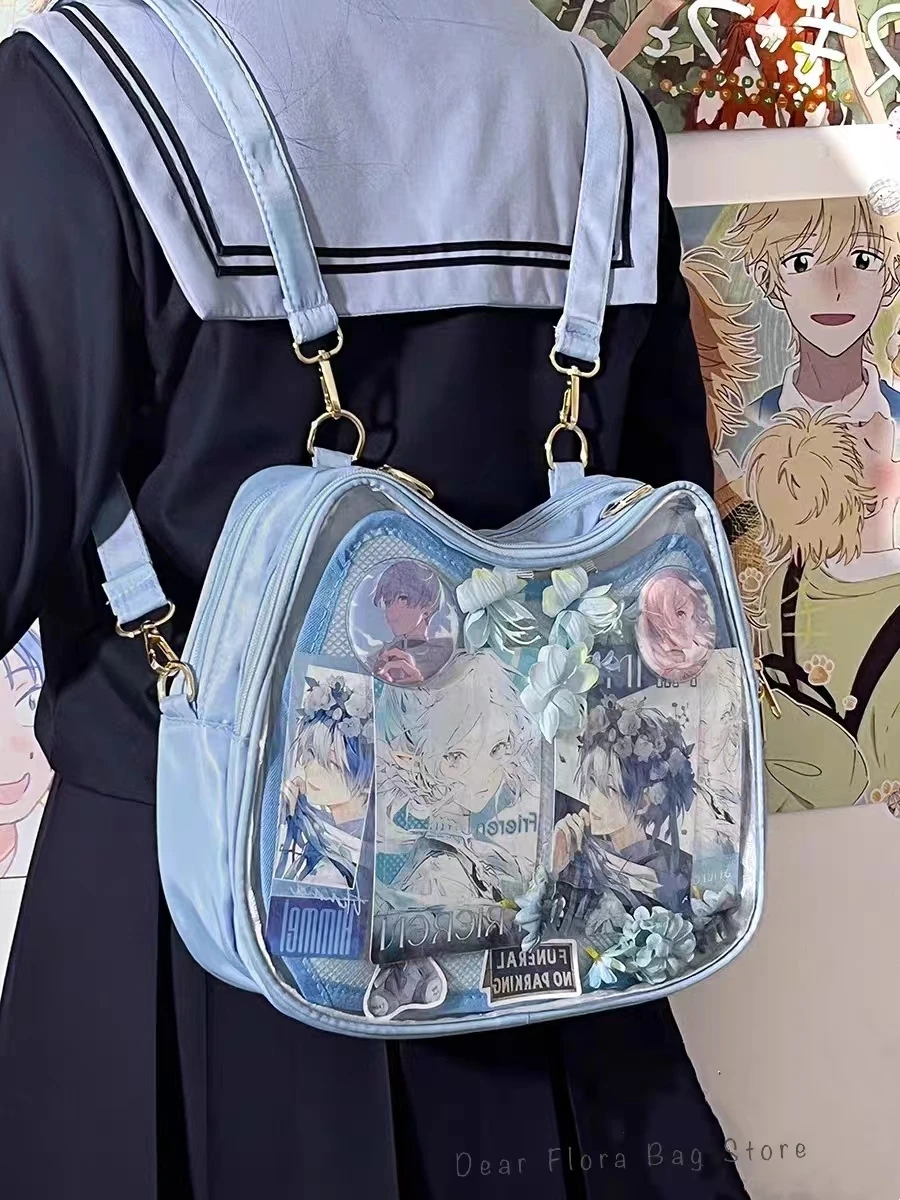 New Sweet Cute Cat Ita Bag Y2K Japanese Popular Crossbody Bags JK Uniform Shoulder Bag Girl Transparent Display Student Handbags