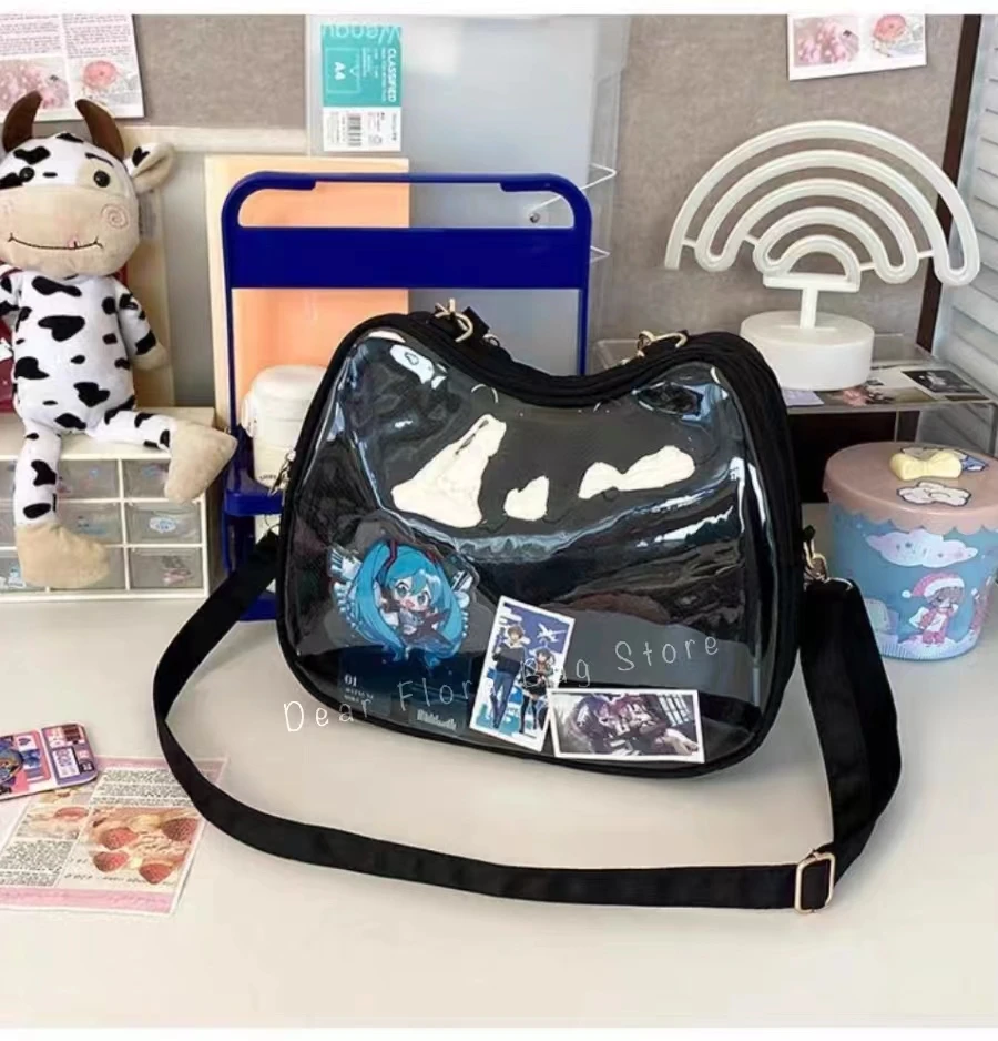 New Sweet Cute Cat Ita Bag Y2K Japanese Popular Crossbody Bags JK Uniform Shoulder Bag Girl Transparent Display Student Handbags