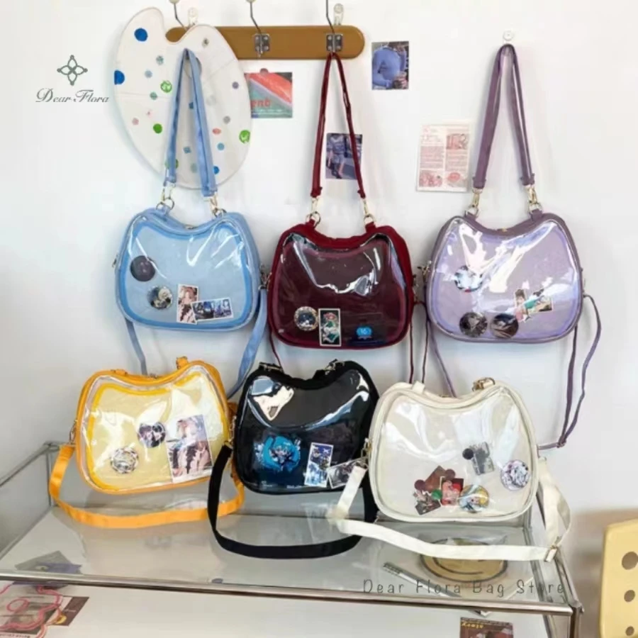 New Sweet Cute Cat Ita Bag Y2K Japanese Popular Crossbody Bags JK Uniform Shoulder Bag Girl Transparent Display Student Handbags