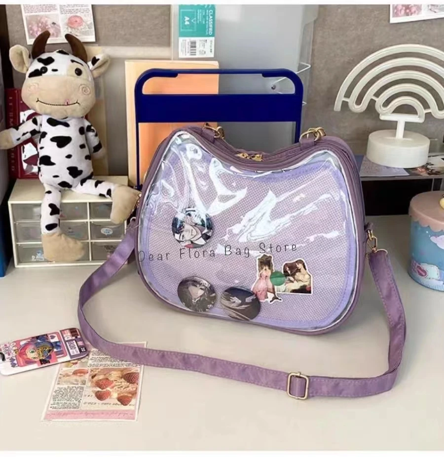 New Sweet Cute Cat Ita Bag Y2K Japanese Popular Crossbody Bags JK Uniform Shoulder Bag Girl Transparent Display Student Handbags