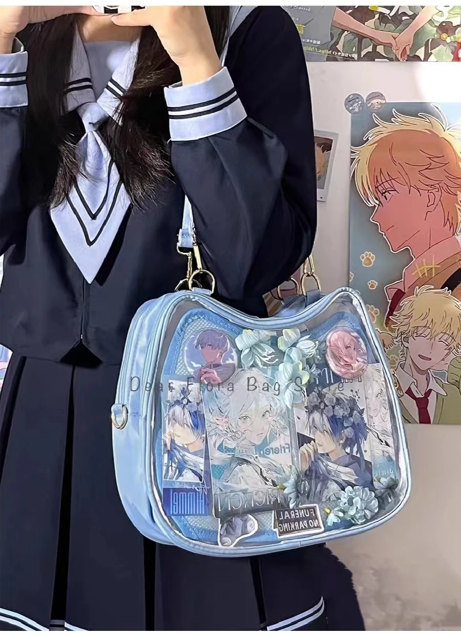 New Sweet Cute Cat Ita Bag Y2K Japanese Popular Crossbody Bags JK Uniform Shoulder Bag Girl Transparent Display Student Handbags