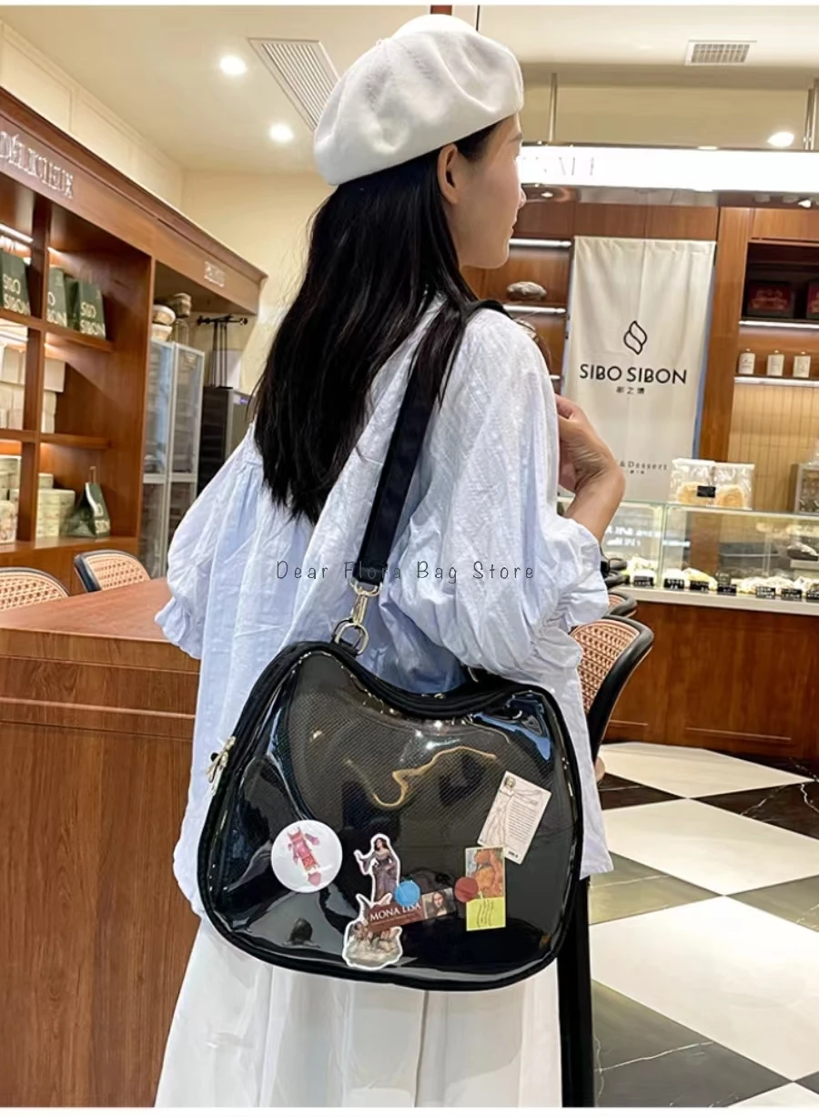New Sweet Cute Cat Ita Bag Y2K Japanese Popular Crossbody Bags JK Uniform Shoulder Bag Girl Transparent Display Student Handbags