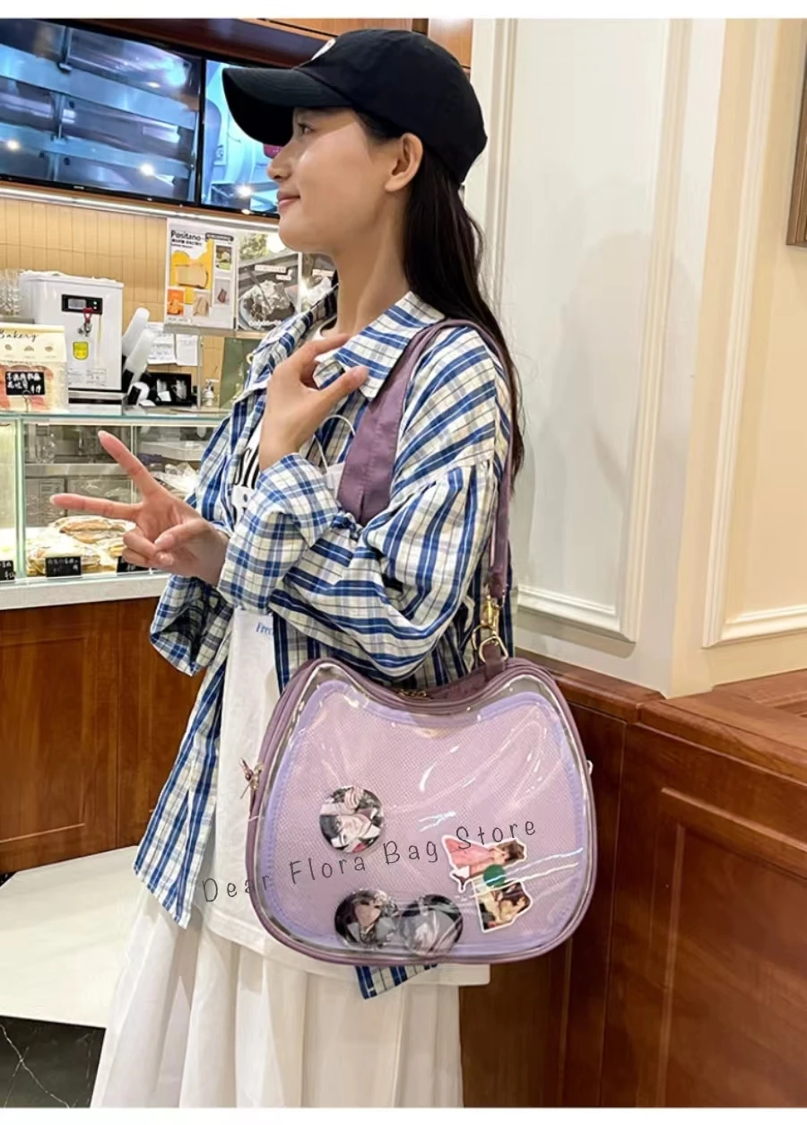 New Sweet Cute Cat Ita Bag Y2K Japanese Popular Crossbody Bags JK Uniform Shoulder Bag Girl Transparent Display Student Handbags