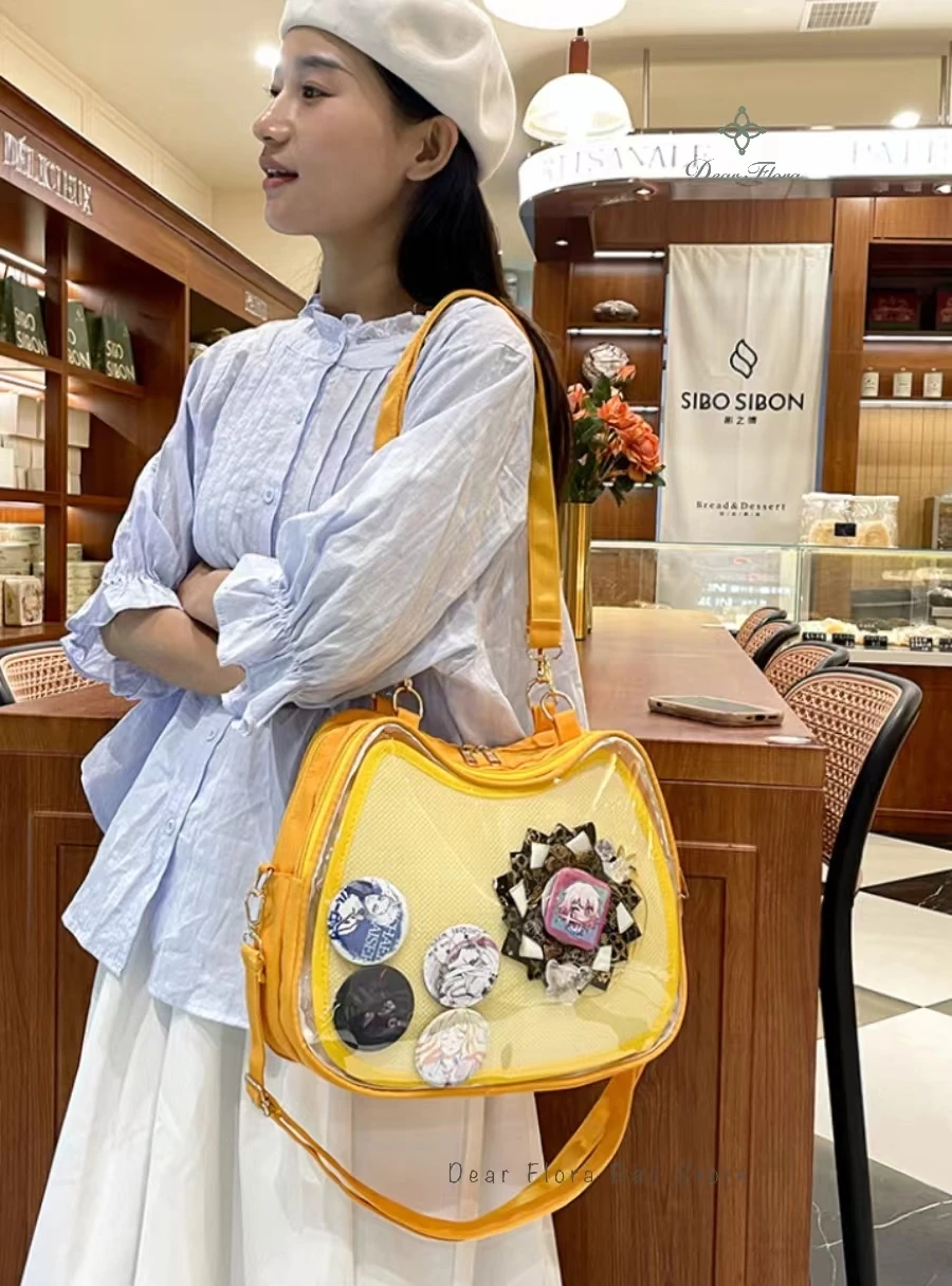 New Sweet Cute Cat Ita Bag Y2K Japanese Popular Crossbody Bags JK Uniform Shoulder Bag Girl Transparent Display Student Handbags