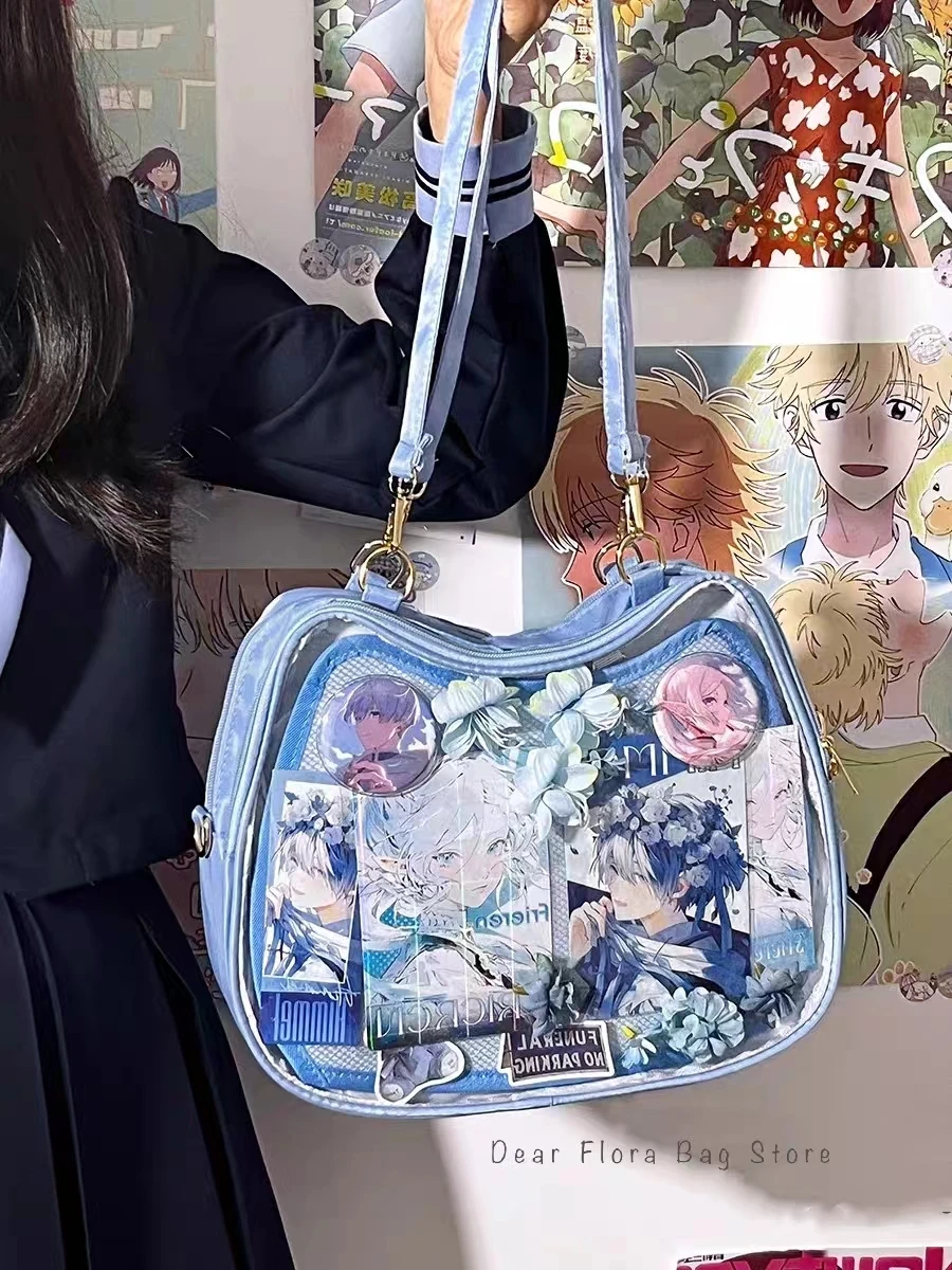 New Sweet Cute Cat Ita Bag Y2K Japanese Popular Crossbody Bags JK Uniform Shoulder Bag Girl Transparent Display Student Handbags