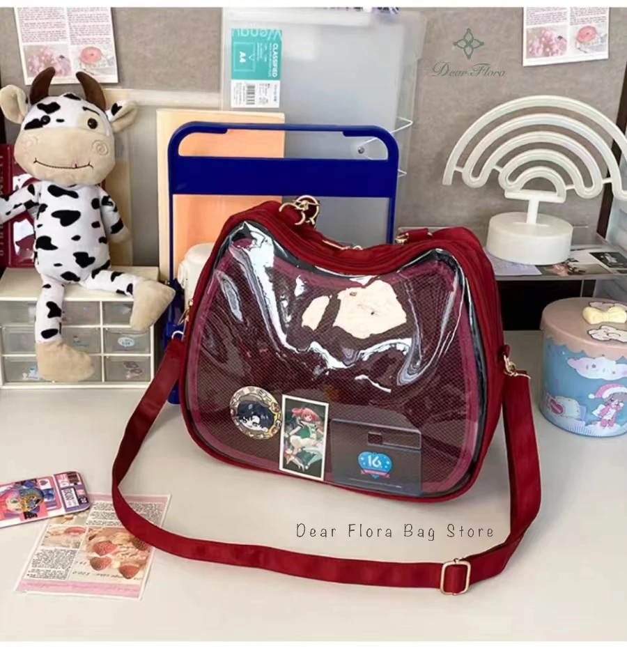 New Sweet Cute Cat Ita Bag Y2K Japanese Popular Crossbody Bags JK Uniform Shoulder Bag Girl Transparent Display Student Handbags