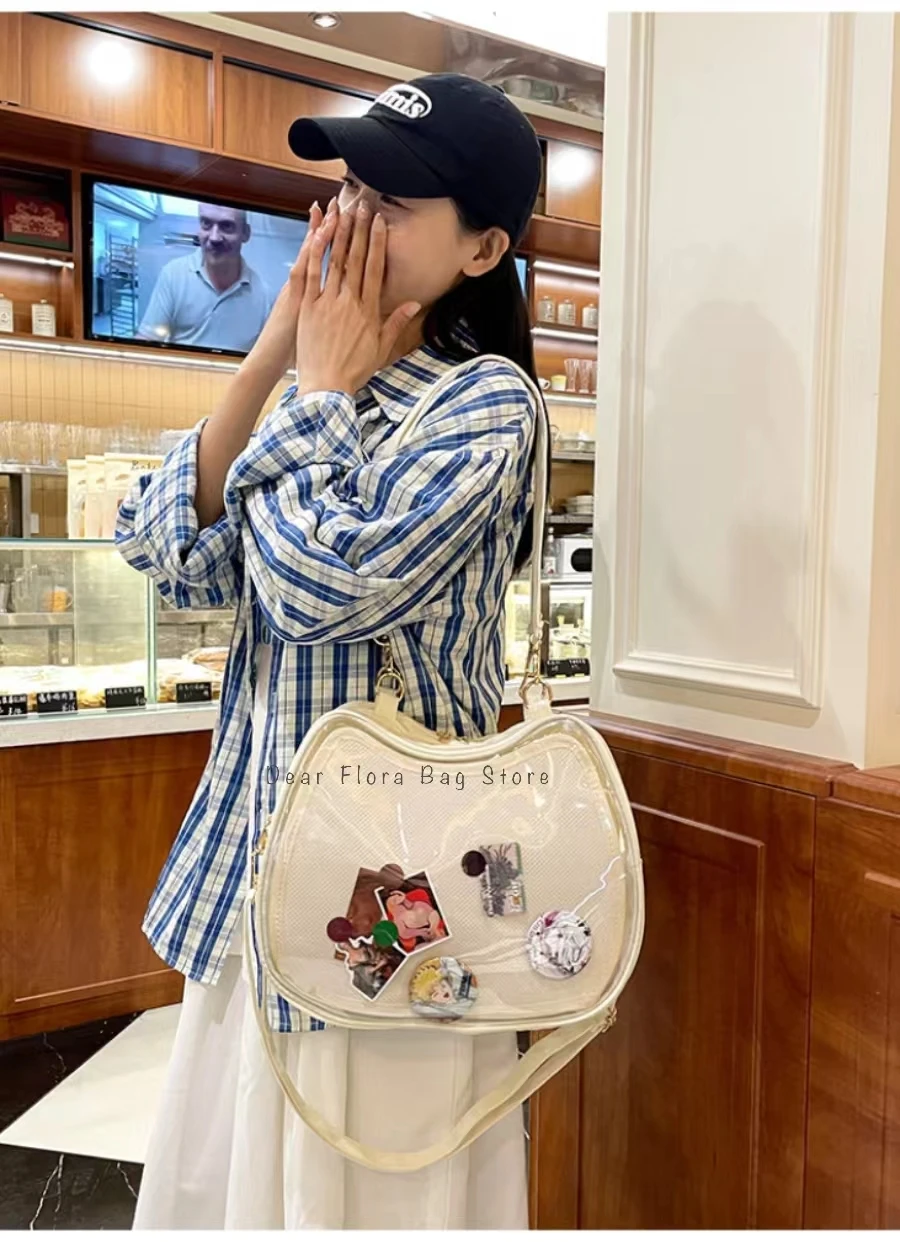 New Sweet Cute Cat Ita Bag Y2K Japanese Popular Crossbody Bags JK Uniform Shoulder Bag Girl Transparent Display Student Handbags
