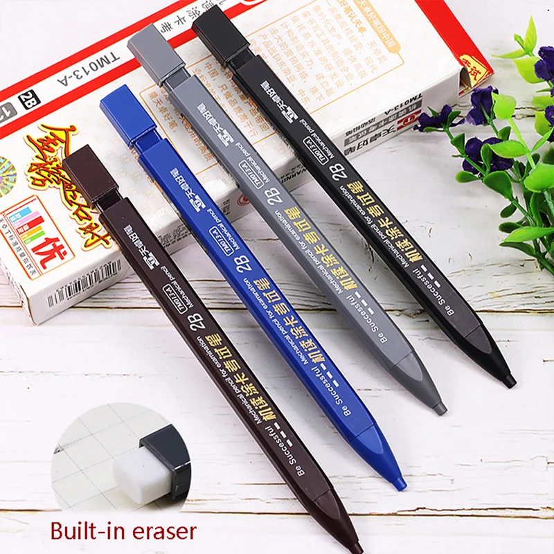 Random 1PC Thick Flat Head Mechanical Pencil Drawing 2B with Refills Pencil Office Supplies Writing Automatic School Supplies
