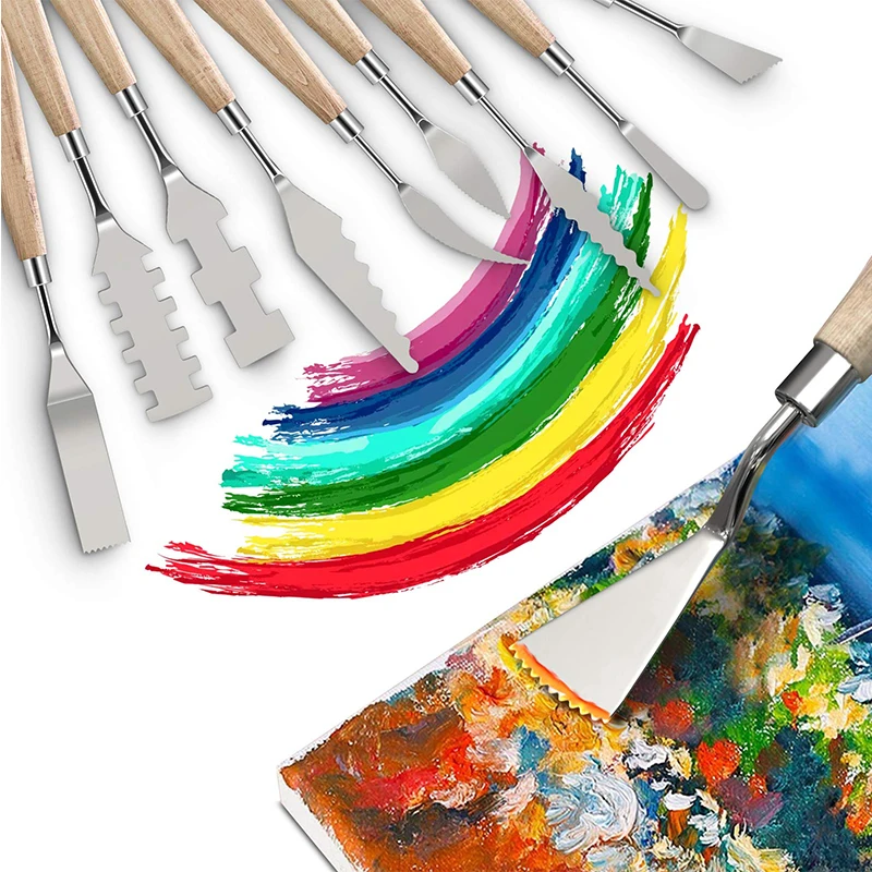10Pcs Palette Knife Set, Stainless Steel Spatula Painting Knives, Wooden Handle Painting Pallet Knife Set for Oil Painting