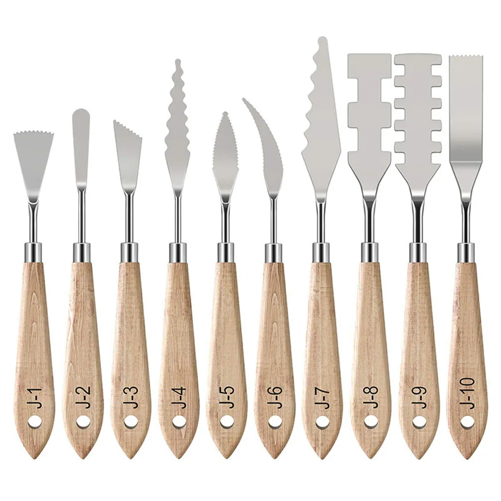 10Pcs Palette Knife Set, Stainless Steel Spatula Painting Knives, Wooden Handle Painting Pallet Knife Set for Oil Painting