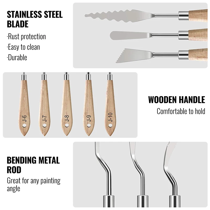 10Pcs Palette Knife Set, Stainless Steel Spatula Painting Knives, Wooden Handle Painting Pallet Knife Set for Oil Painting