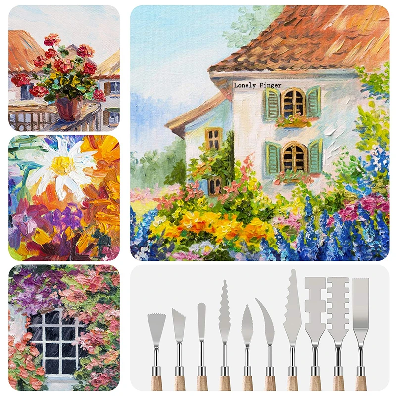 10Pcs Palette Knife Set, Stainless Steel Spatula Painting Knives, Wooden Handle Painting Pallet Knife Set for Oil Painting