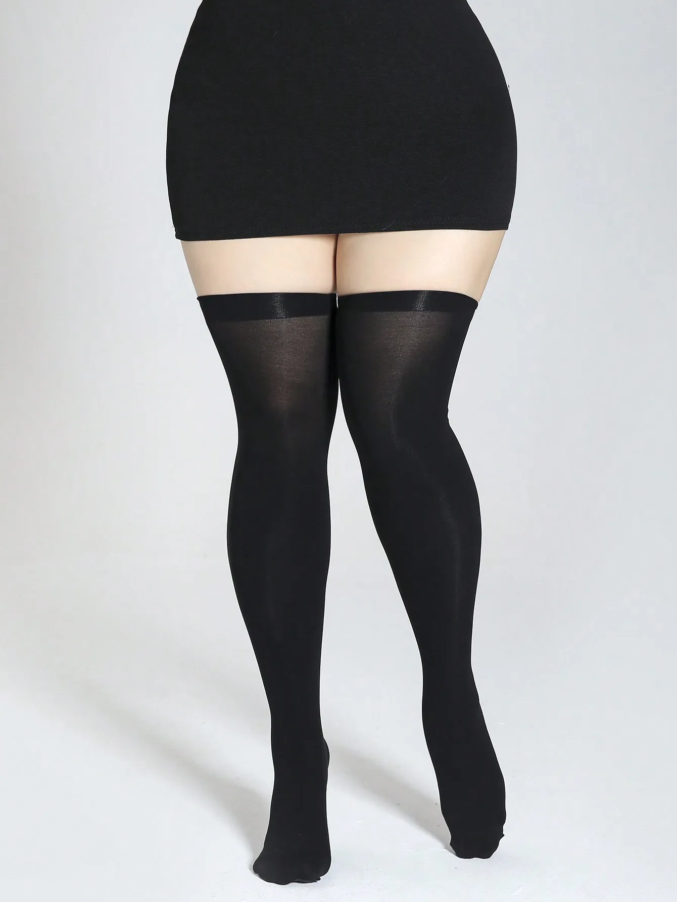 Plus Size women Breathable High Quality Transparent BlackSolid Colo Thigh-High Socks Thigh High stockings