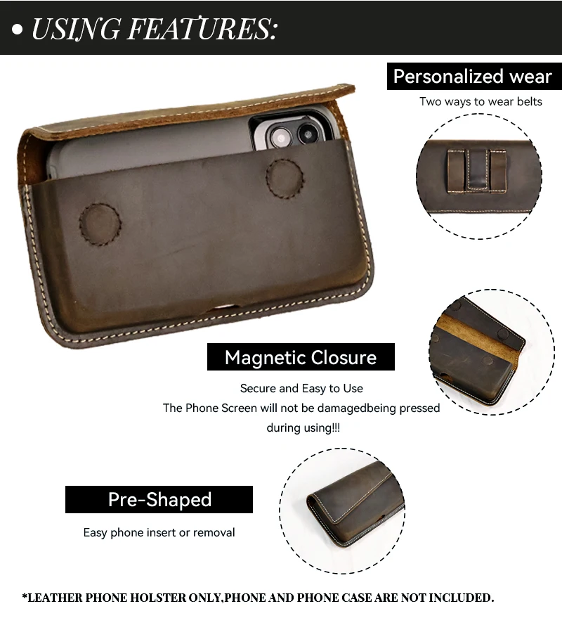 1pcCasualvintage men's waist bag,mobile phone bag,daily commuting,men's gifts,leisure, Accommodating Most Thick Shell Phones