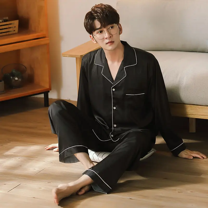 Men Pajamas Set Winter Sleepwear For Man Shirt Long Sleeve Pijama Male Silk Satin Sleeping Home Night Wear Big Size Loungewear