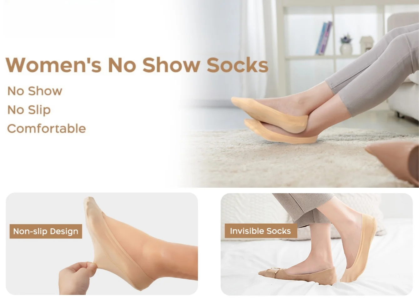 Women's No Show Socks Nylon Ultra Low Cut Non-Slip Thin Liner Socks Invisible Hidden Socks for Flats