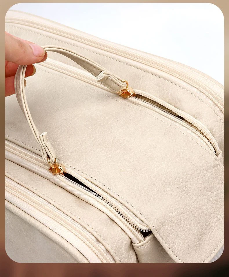 Multifunctional Makeup Bag For Women PU Leather Large Capacity Portable Double Zipper Travel Makeup Brush Toiletries Storage Bag
