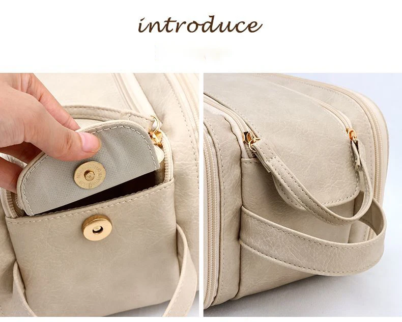 Multifunctional Makeup Bag For Women PU Leather Large Capacity Portable Double Zipper Travel Makeup Brush Toiletries Storage Bag