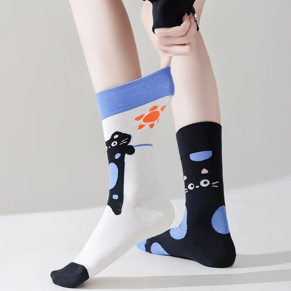 Happy Socks AB Asymmetrical Socks Cartoon Color Contrast Fashion Cotton Men And Women Couples Mid Tube Socks