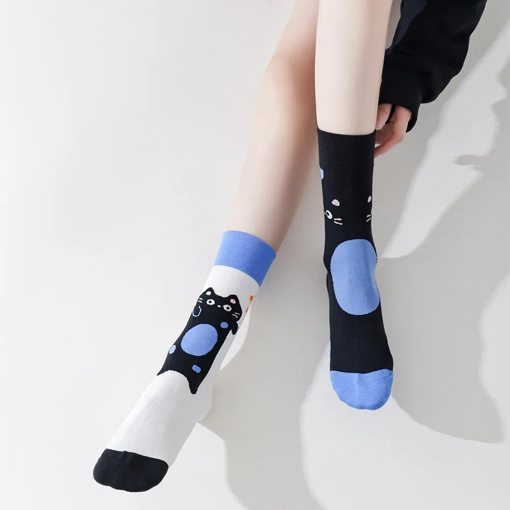Happy Socks AB Asymmetrical Socks Cartoon Color Contrast Fashion Cotton Men And Women Couples Mid Tube Socks