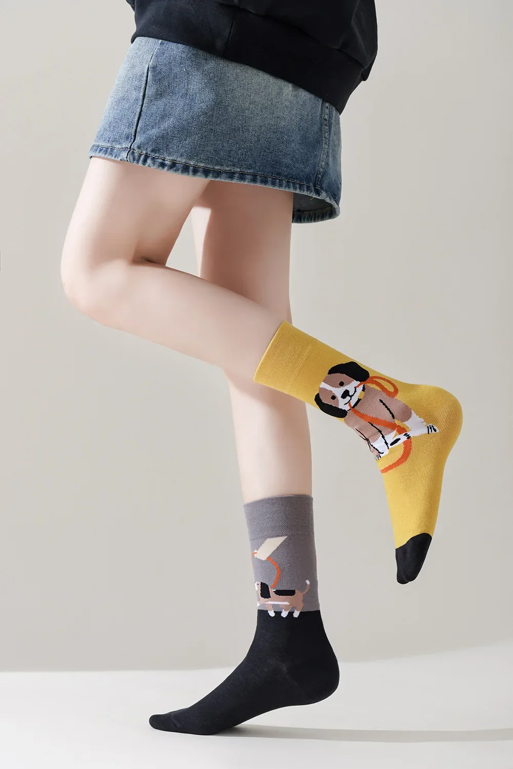 Happy Socks AB Asymmetrical Socks Cartoon Color Contrast Fashion Cotton Men And Women Couples Mid Tube Socks