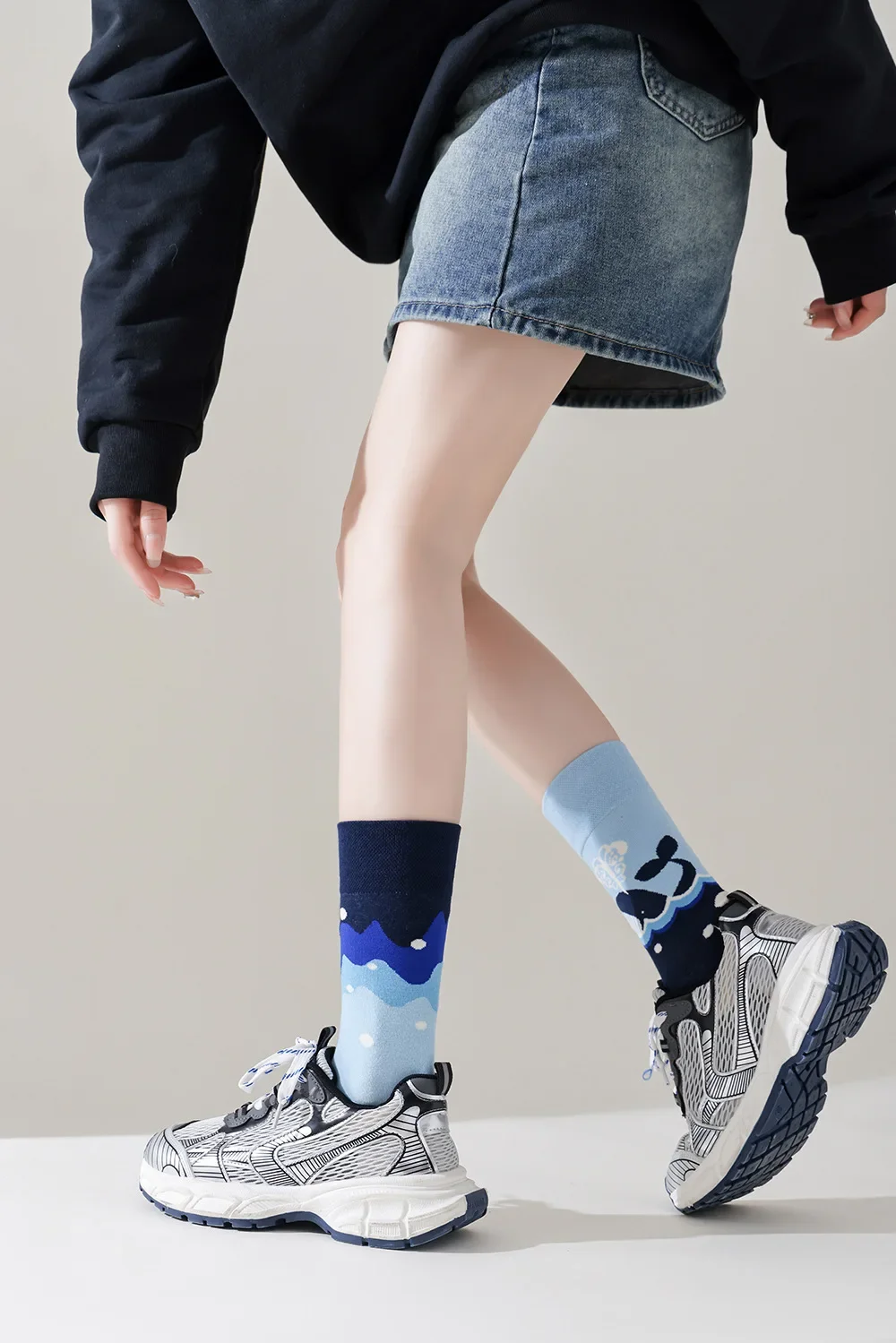 Happy Socks AB Asymmetrical Socks Cartoon Color Contrast Fashion Cotton Men And Women Couples Mid Tube Socks