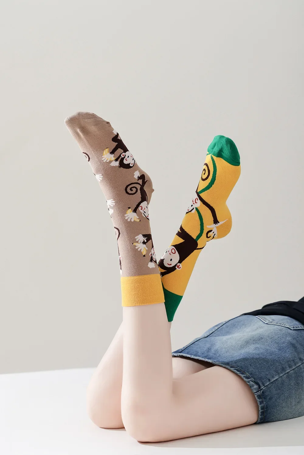 Happy Socks AB Asymmetrical Socks Cartoon Color Contrast Fashion Cotton Men And Women Couples Mid Tube Socks