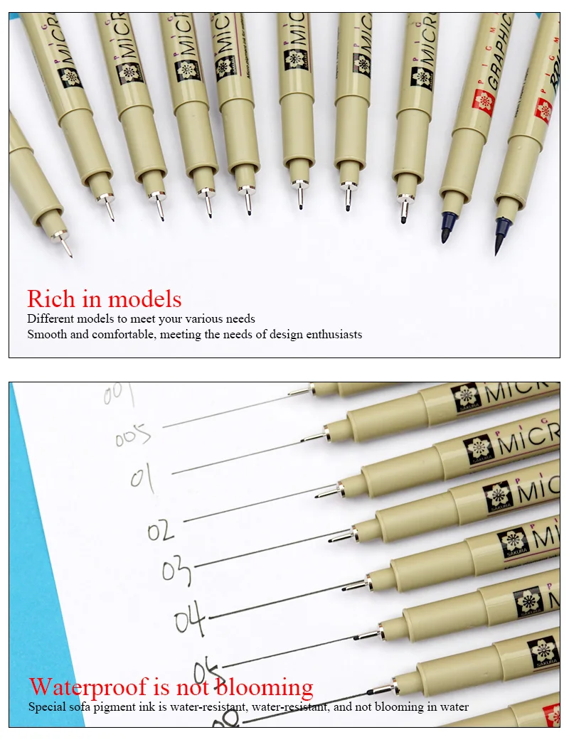 SAKURA Pigma Micron Pen drawing needle pen 003 005 1.0 01 02 03 04 05 08 Brush fine point Markers pen 1pcs sketch painting Art