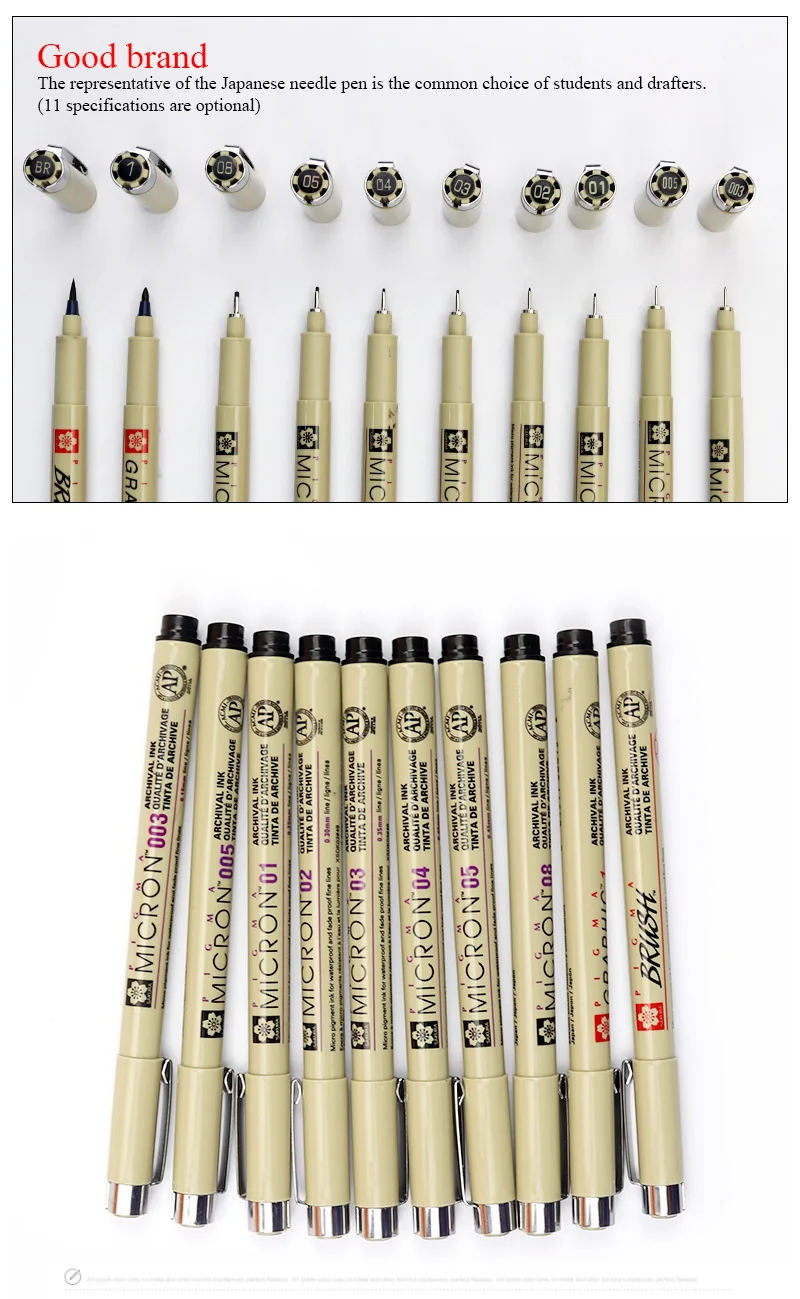 SAKURA Pigma Micron Pen drawing needle pen 003 005 1.0 01 02 03 04 05 08 Brush fine point Markers pen 1pcs sketch painting Art