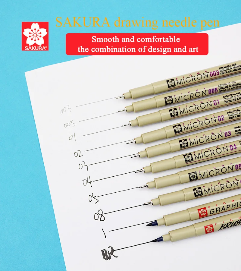 SAKURA Pigma Micron Pen drawing needle pen 003 005 1.0 01 02 03 04 05 08 Brush fine point Markers pen 1pcs sketch painting Art