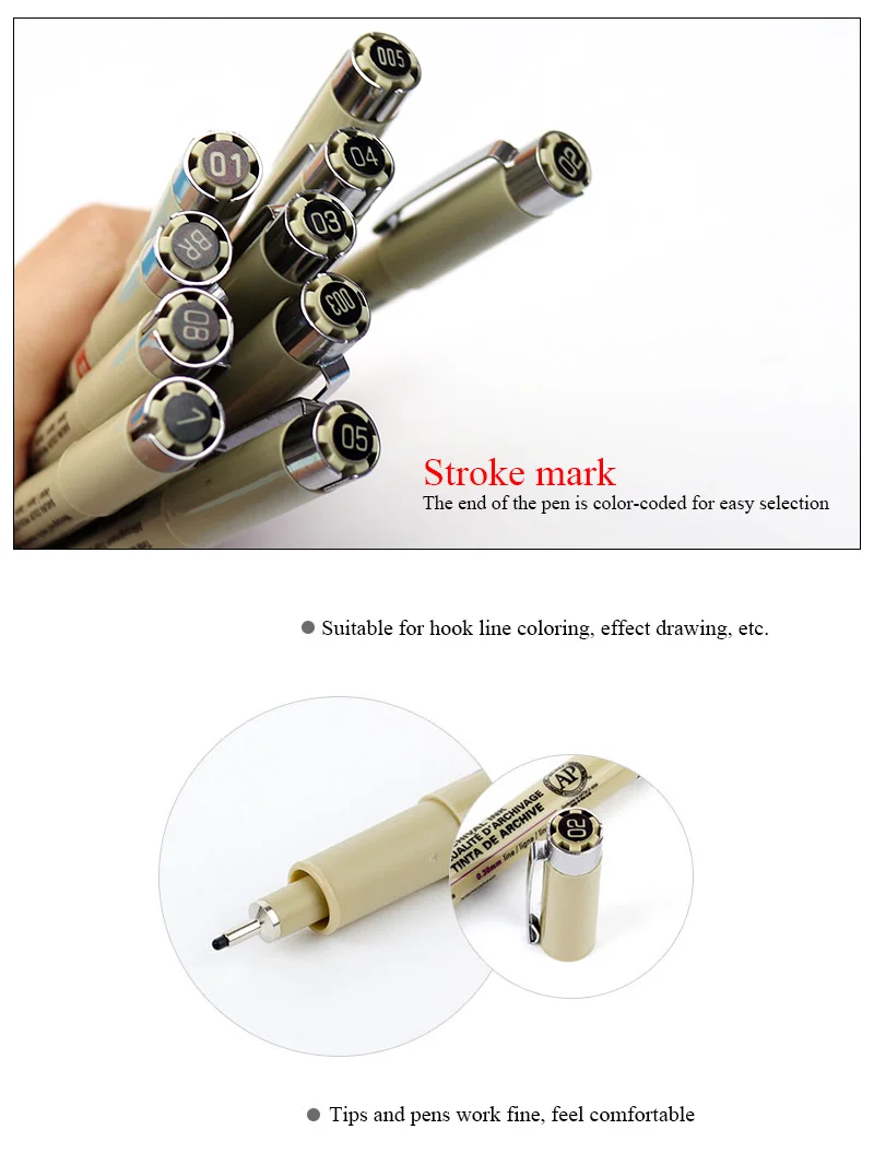 SAKURA Pigma Micron Pen drawing needle pen 003 005 1.0 01 02 03 04 05 08 Brush fine point Markers pen 1pcs sketch painting Art