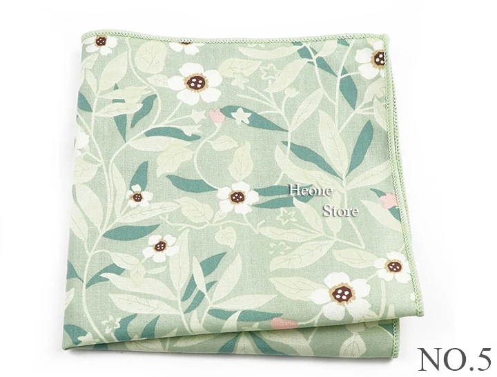 Newly-Designed Floral Print Hankerchief 100% Cotton Green Yellow Blue Hankies For Men Women Wedding Party Dinner Accessory Gift